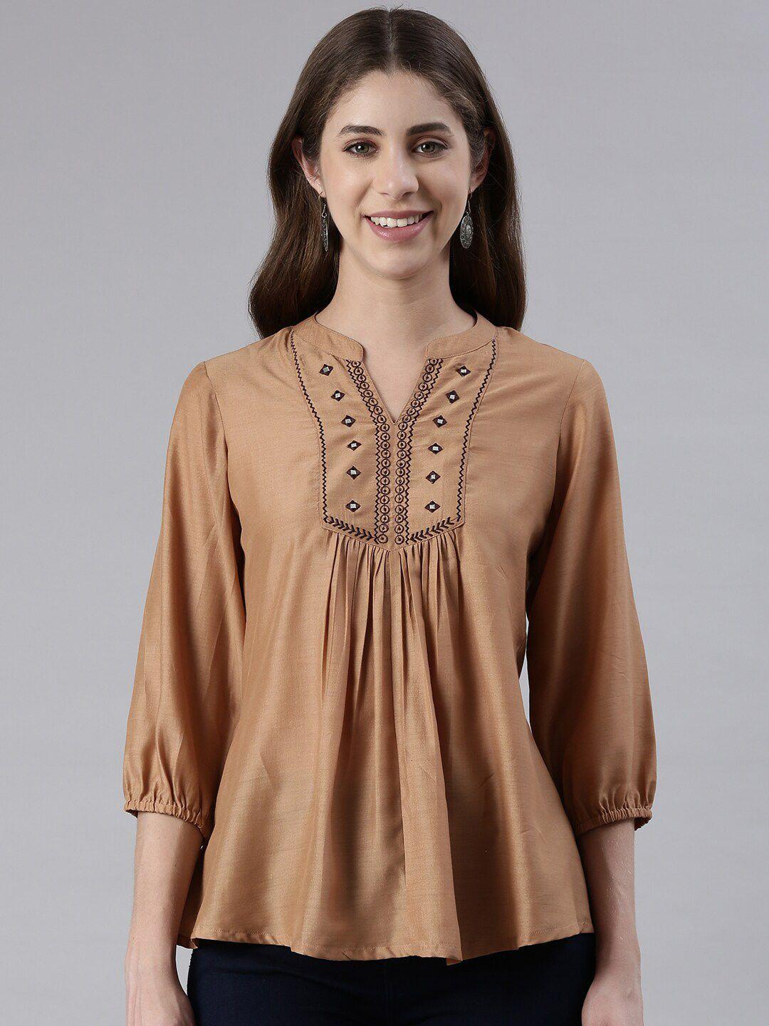 malhaar floral embroidered muslin mandarin collar a-line top