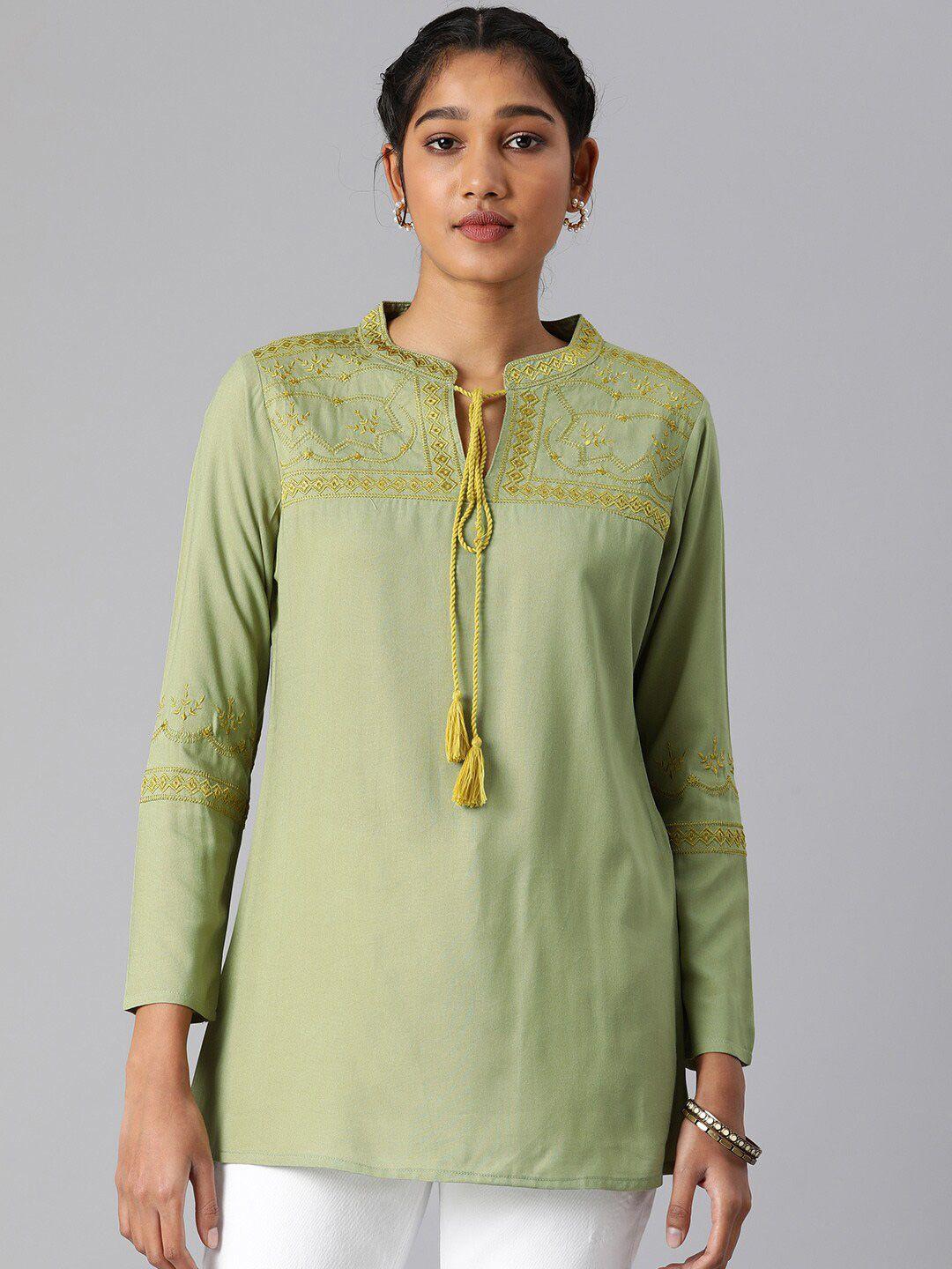 malhaar embroidered tie-up neck top