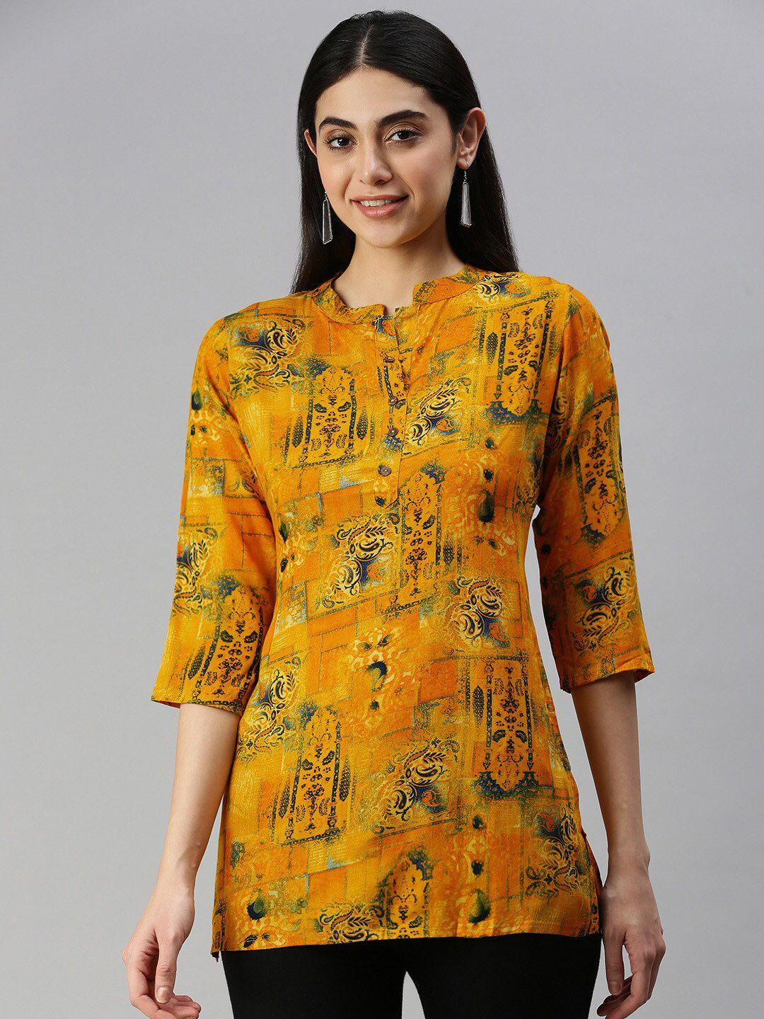 malhaar ethnic motifs printed mandarin collar top