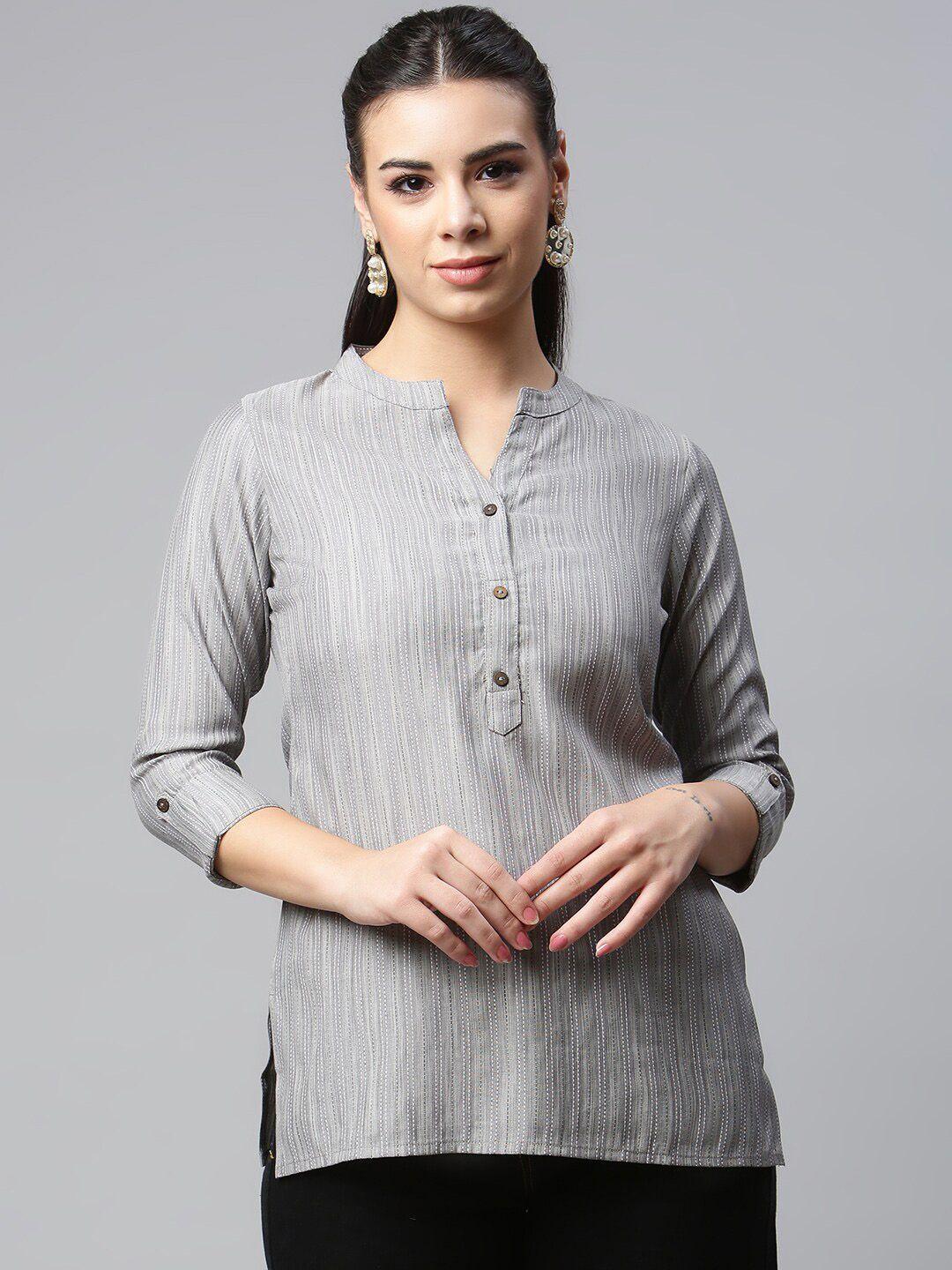 malhaar striped mandarin collar top