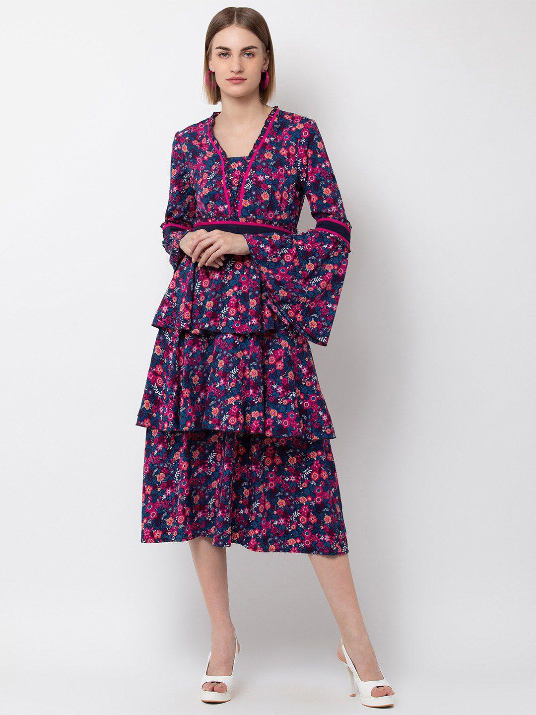 dodo & moa floral printed tiered fit & flare midi dress