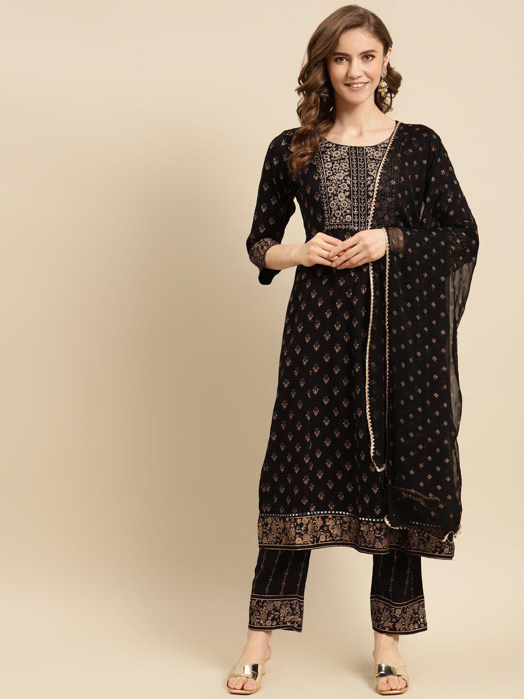 prakhya ethnic motifs printed mirror work kurta with trousers & dupatta