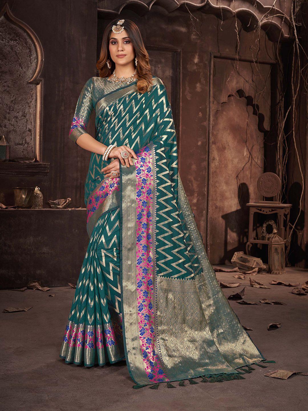 mitera chevron zari woven design saree