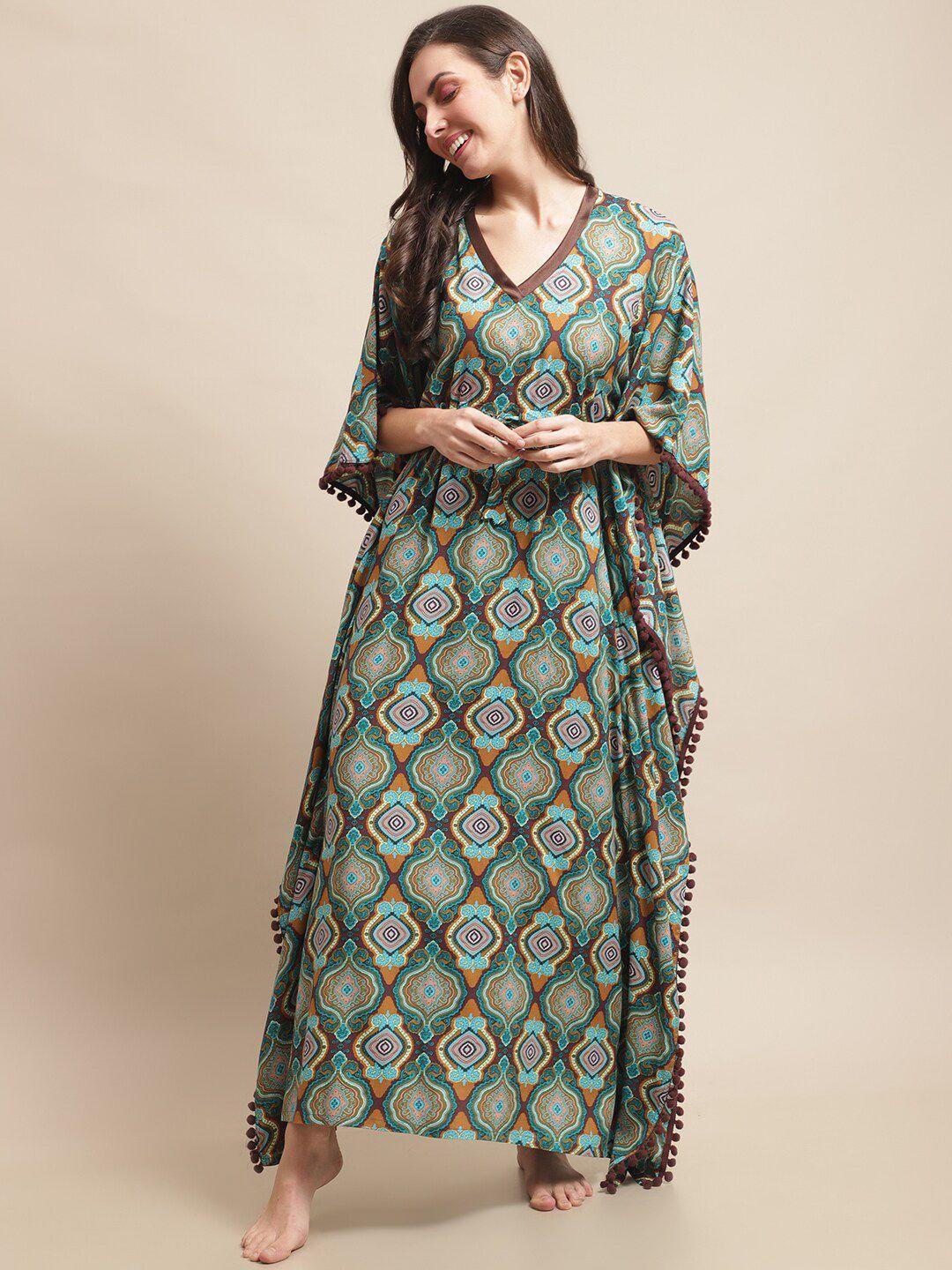 boston club ethnic motifs printed maxi kaftan nightdress