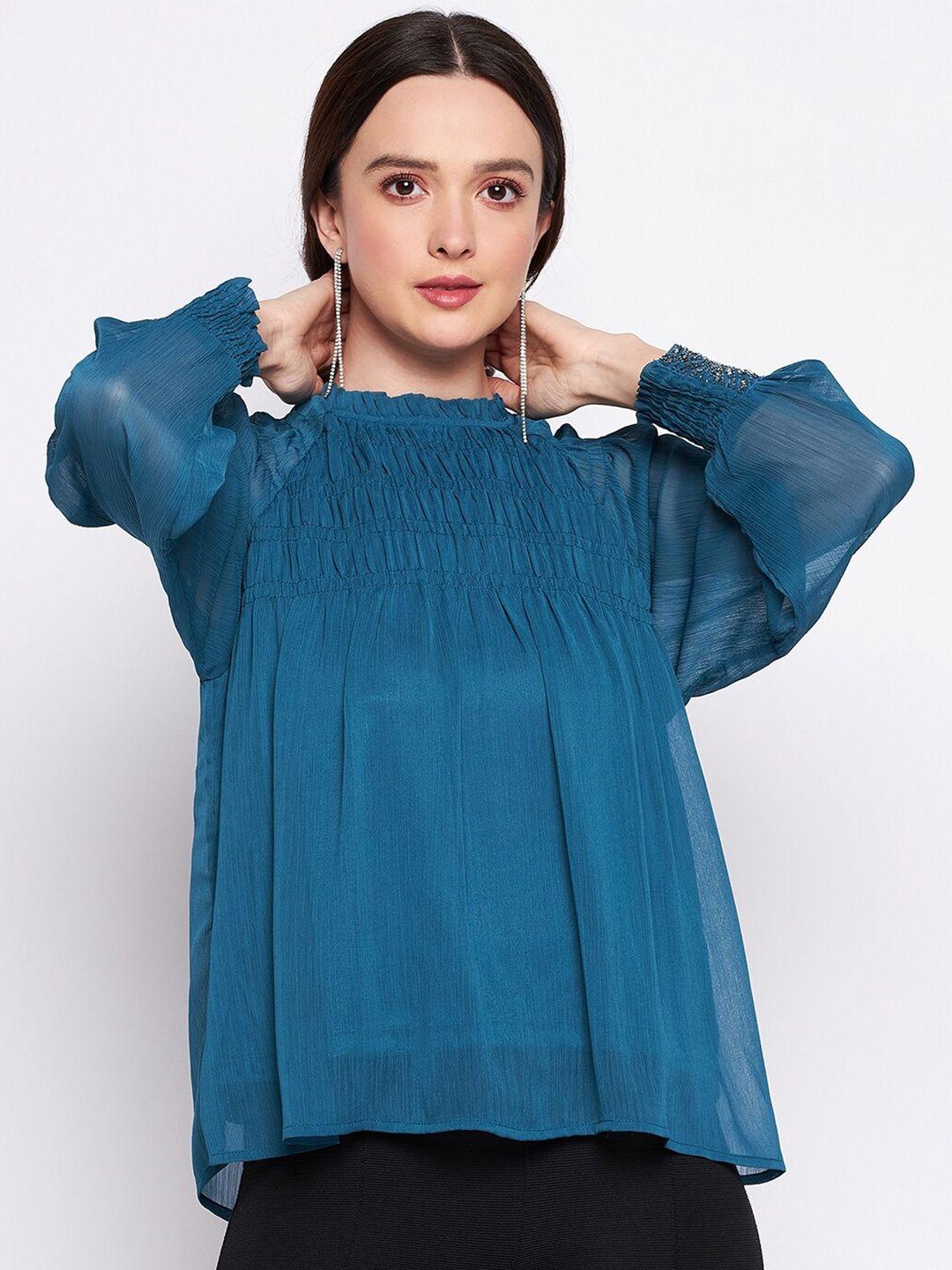 madame high neck smocking a-line top