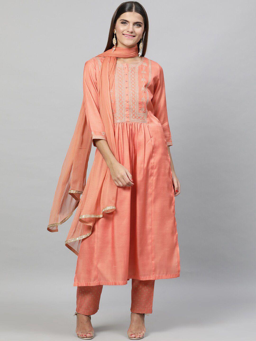 indo street ethnic motifs embroidered zari kurta with trousers with dupatta