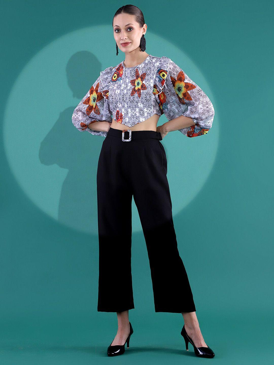 kassually women printed cropped top & trouser co-ords set