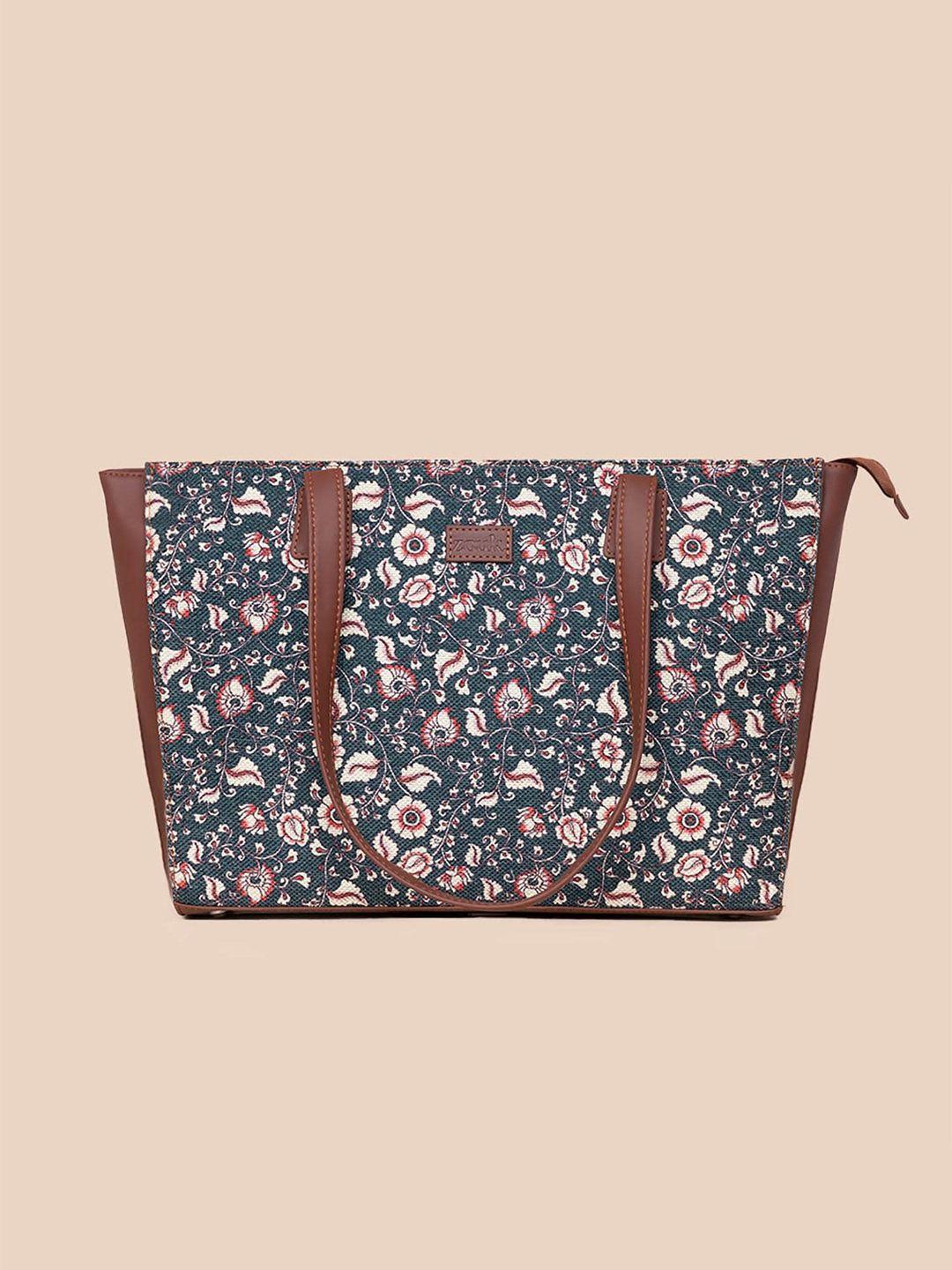 zouk floral printed structured tote bag