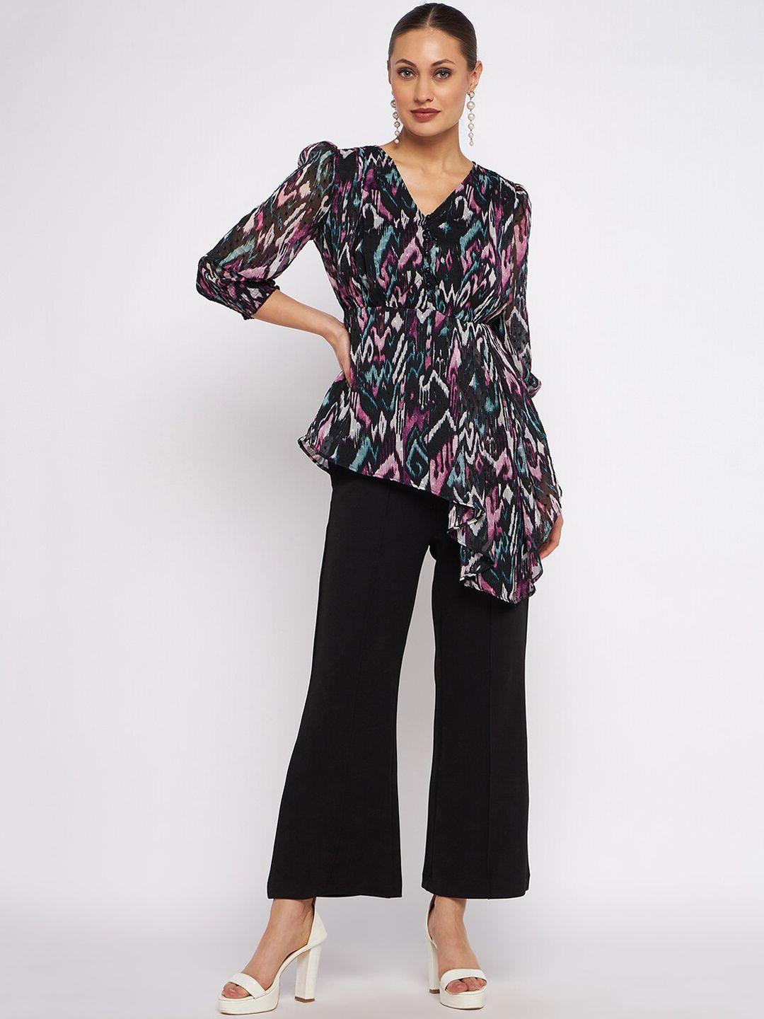 antheaa printed v-neck collar top with flared trouser co-ords set