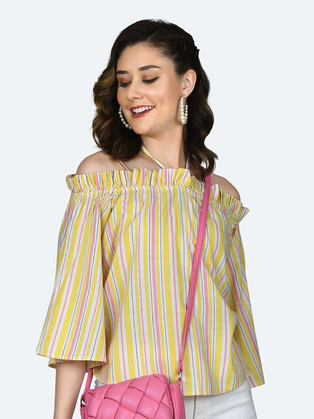 zink london vertical stripes striped flared sleeves pure cotton ruffled top