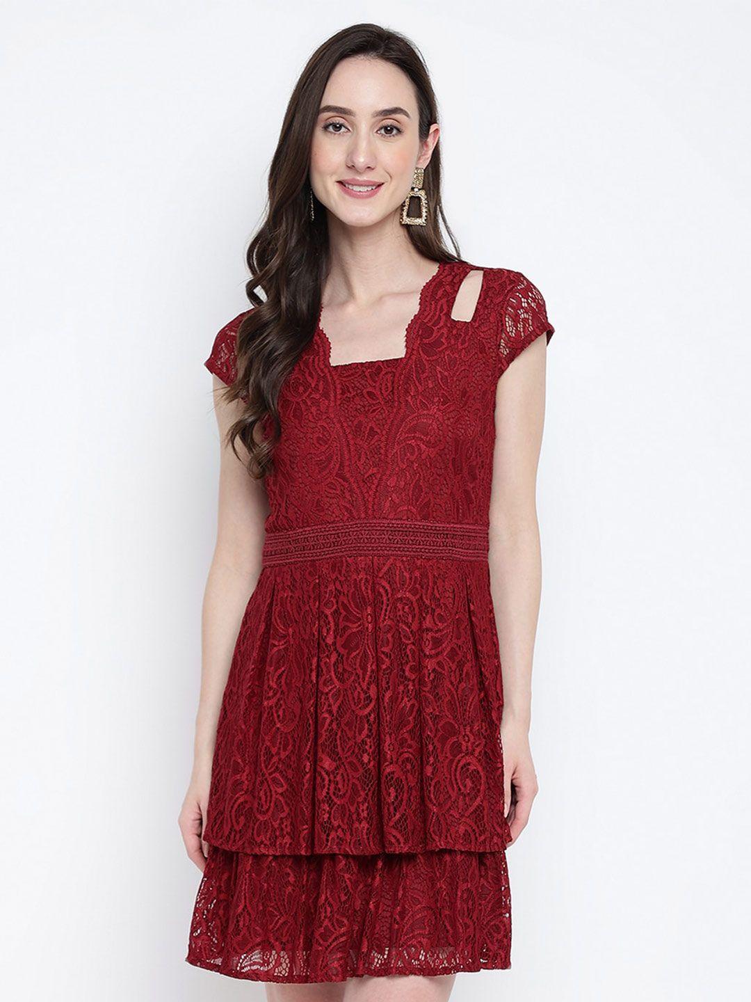 latin quarters self design cut-out detail lace fit & flare dress