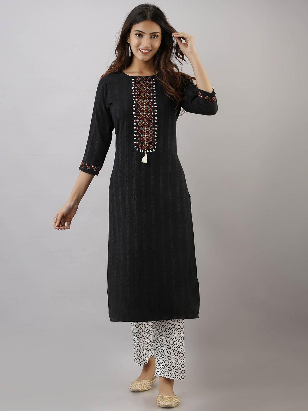 nehamta striped kantha work kurta with trousers