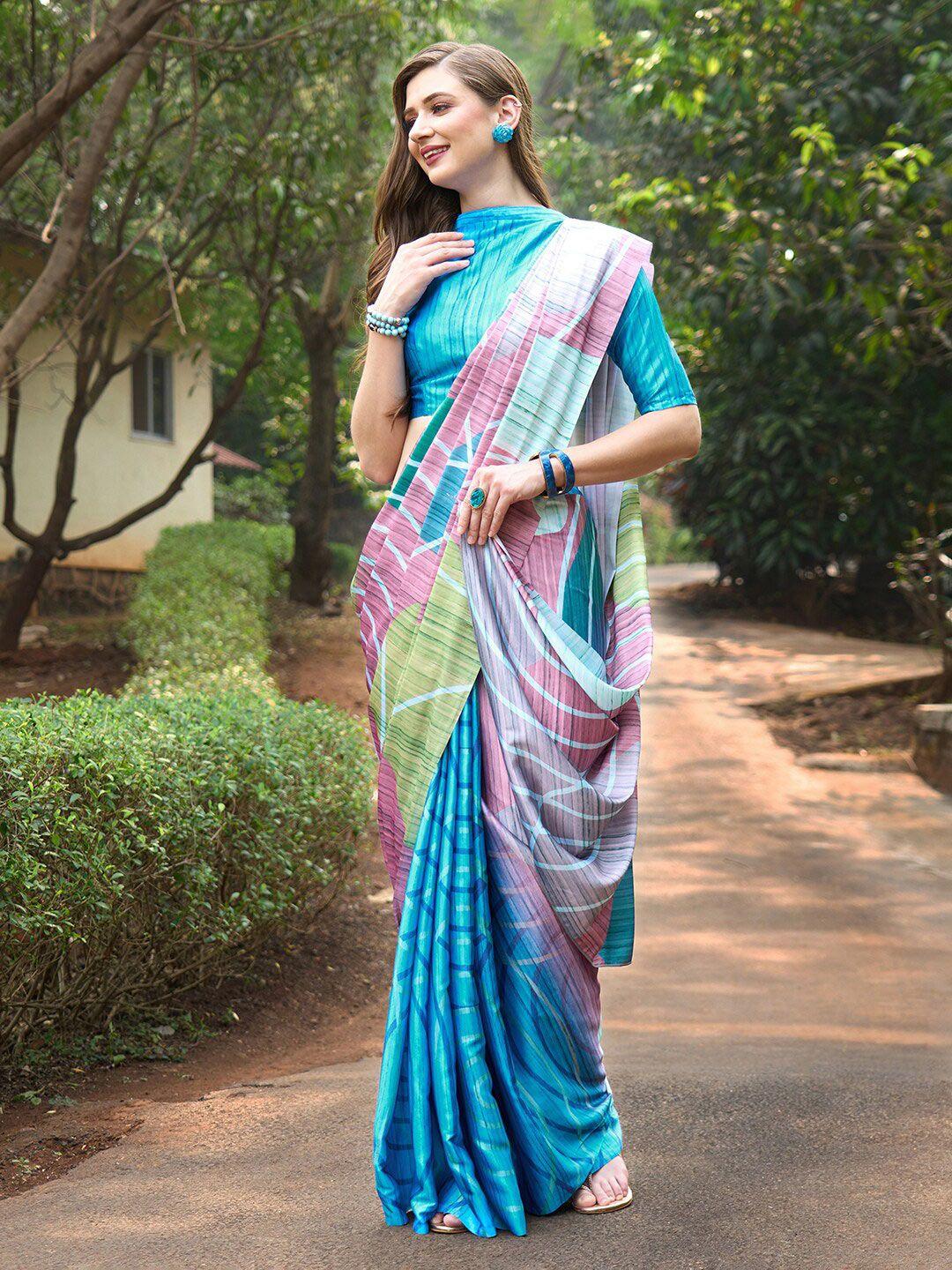 anouk abstract printed pure crepe block print saree