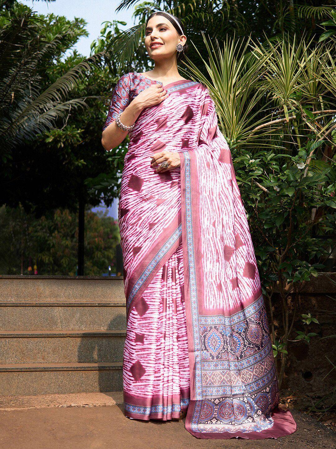 anouk tie and dye pure crepe block print saree