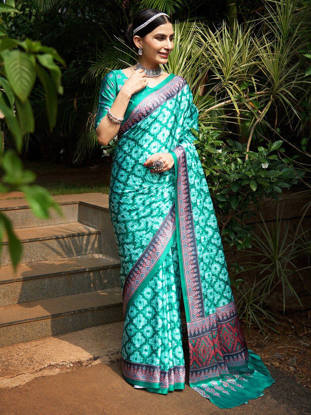 anouk geometric pure crepe block print saree