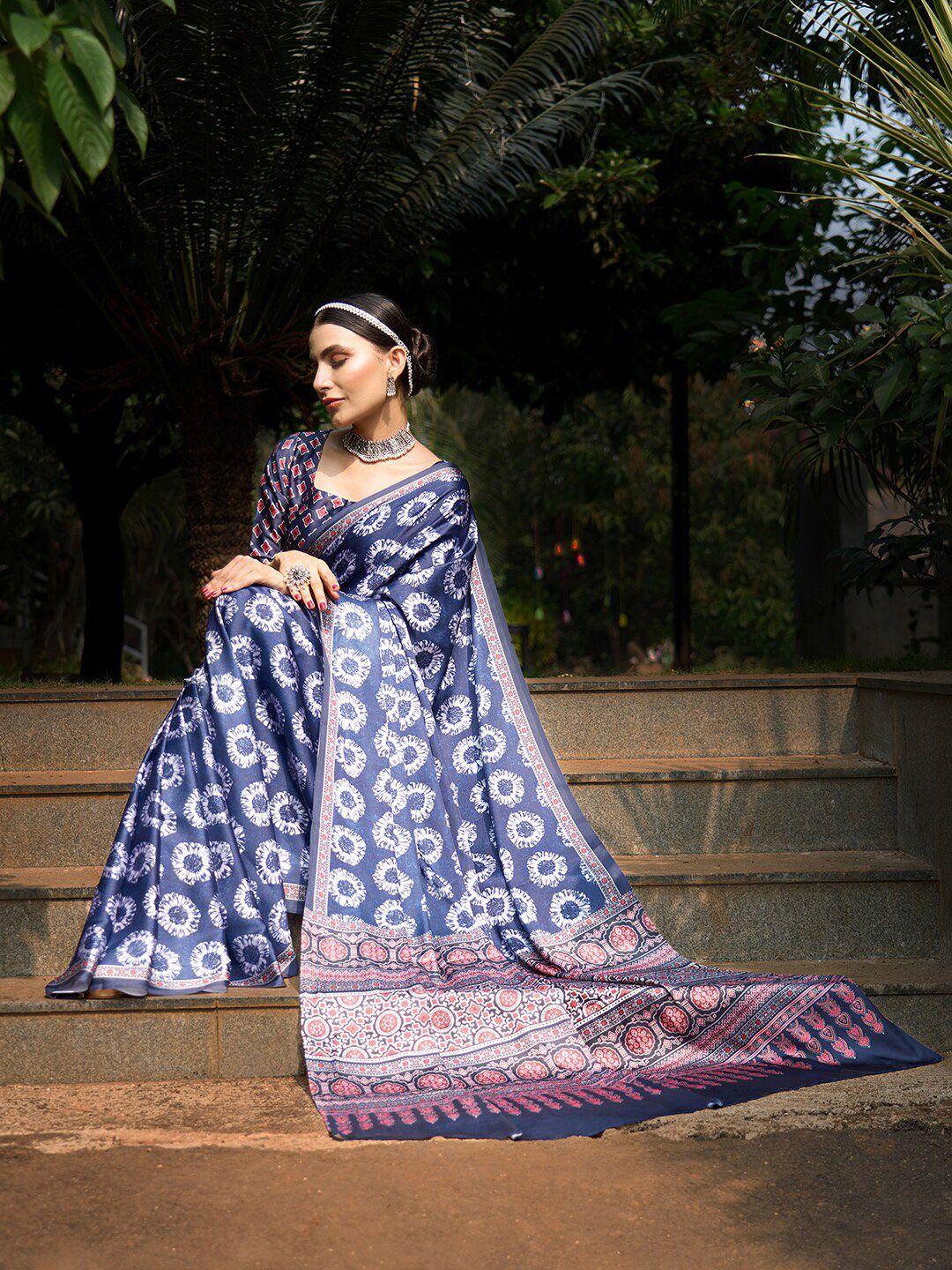 anouk tie and dye pure crepe block print saree