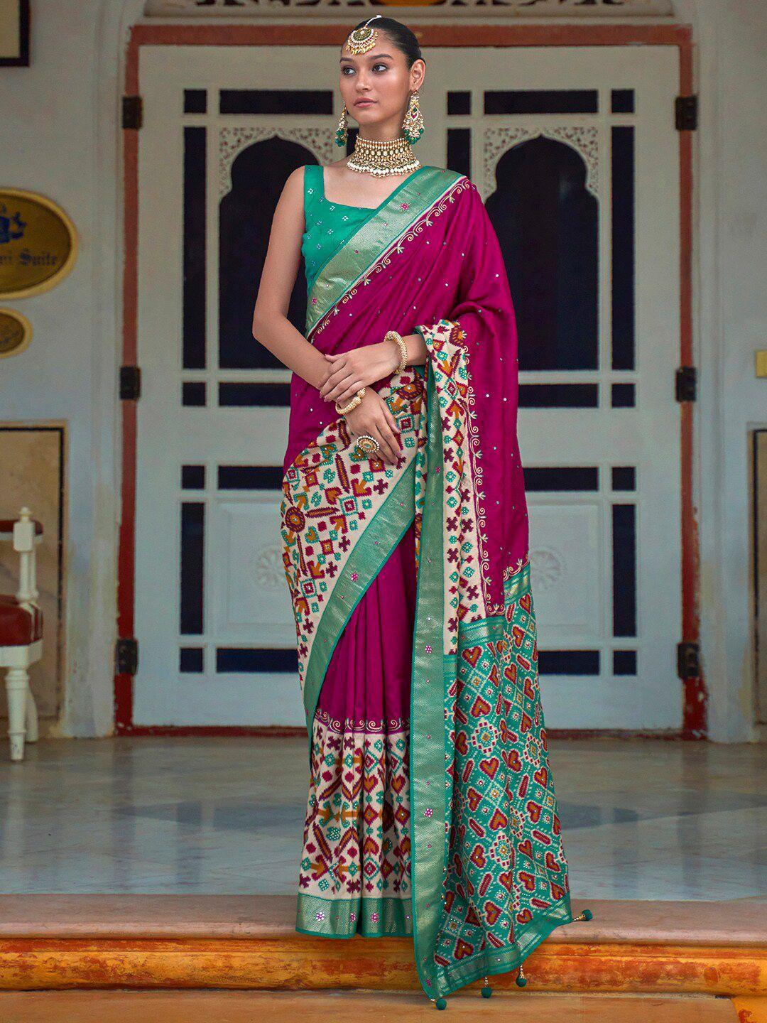 anouk ethnic motifs printed mirror work pochampally saree