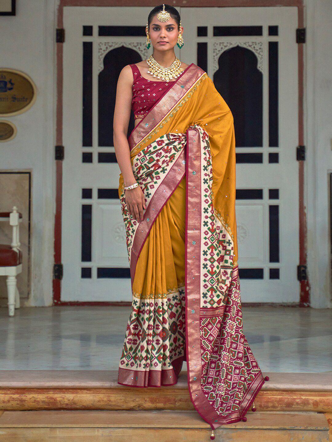 anouk ethnic motifs printed mirror work pochampally saree