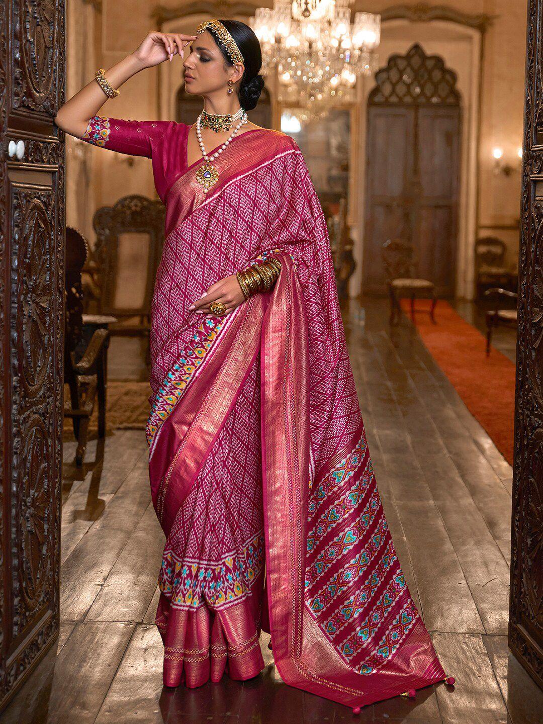 anouk embellished geometric motifs woven design pochampally saree