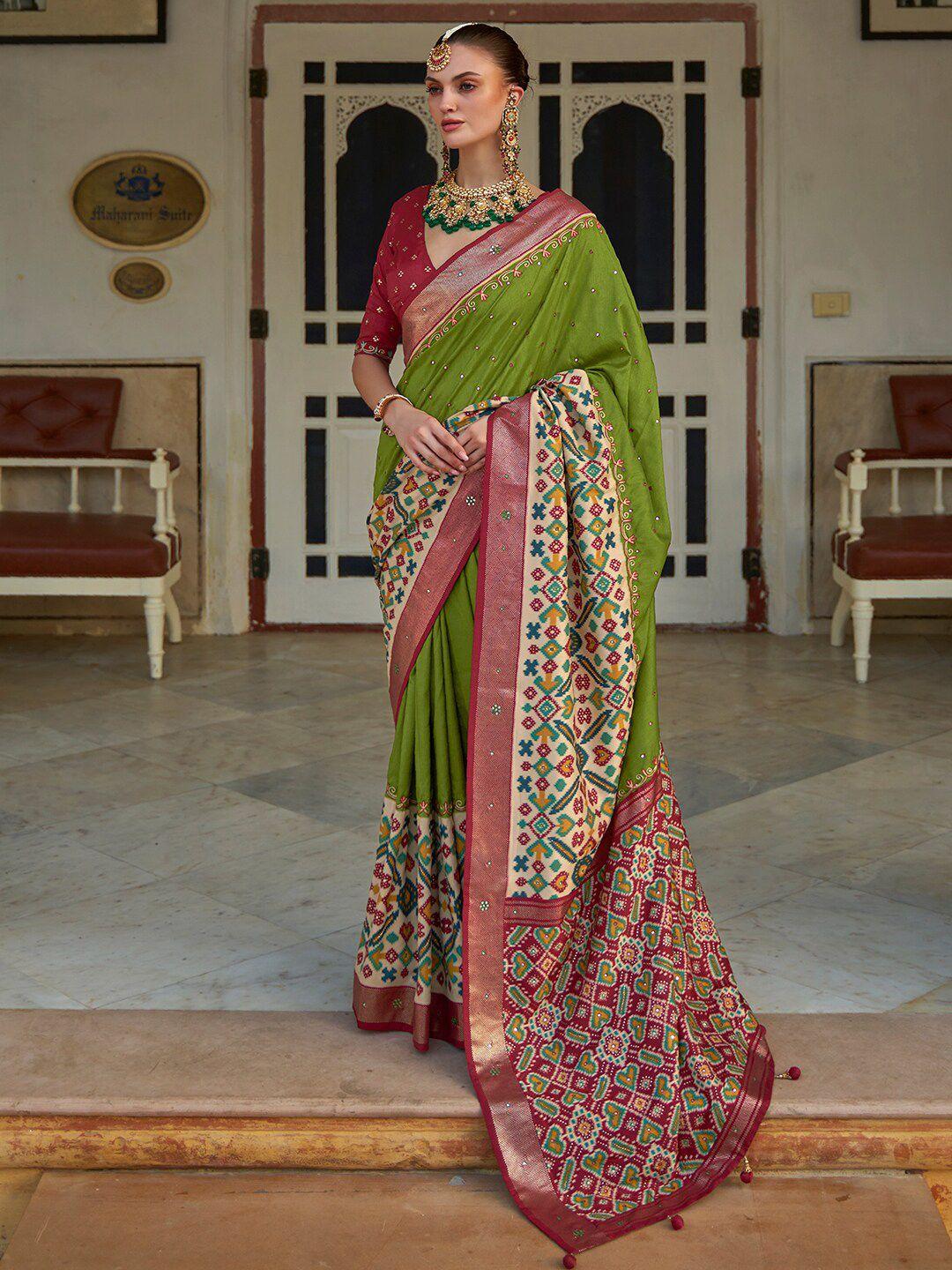 anouk ethnic motifs printed mirror work pochampally saree