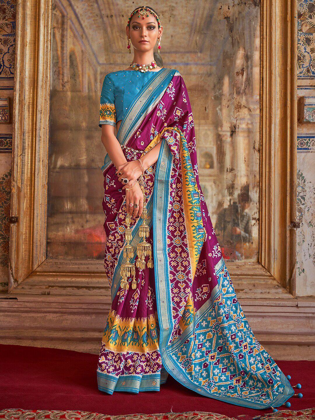 anouk ethnic motifs printed silk blend pochampally saree