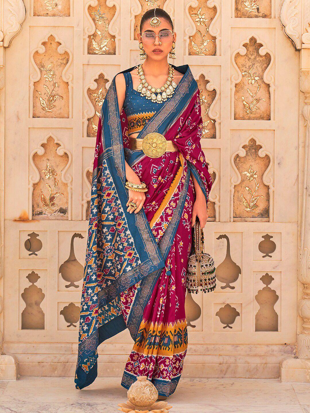 anouk ethnic motifs printed beads and stones embellished patola saree