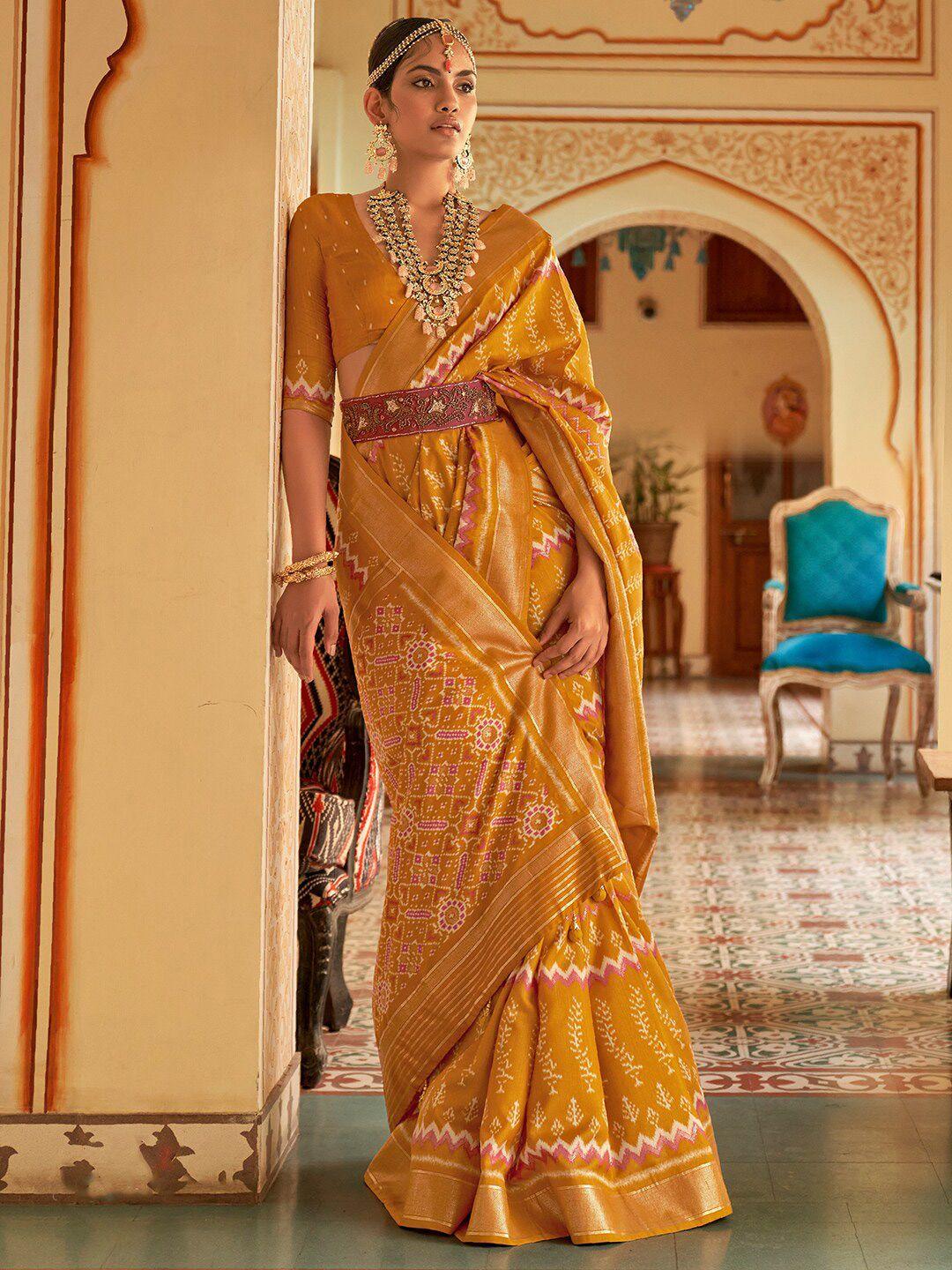 anouk geometric silk blend ikat saree