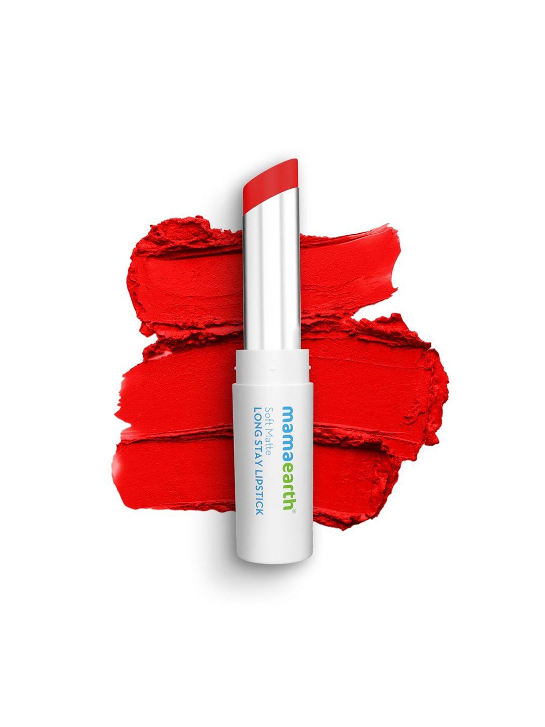 mamaearth soft matte long stay lipstick with jojoba oil & vitamin e - red dahlia