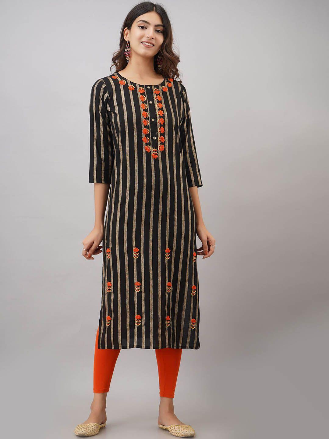 nehamta women black striped kurta