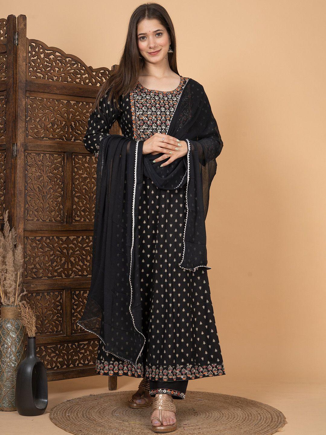 singni ethnic motifs printed gotta patti kurta with trousers & dupatta