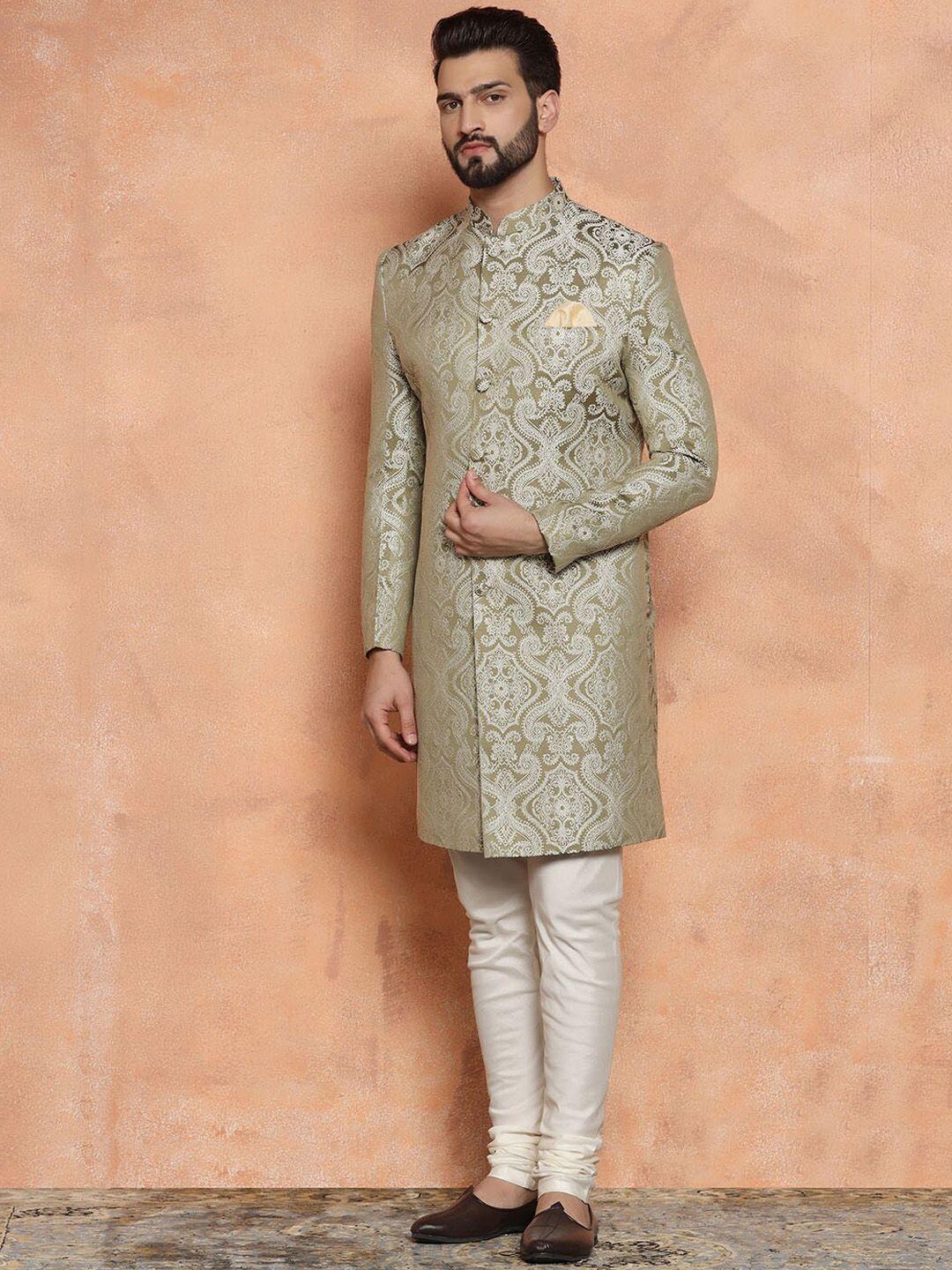 kisah men woven design straight sherwani set