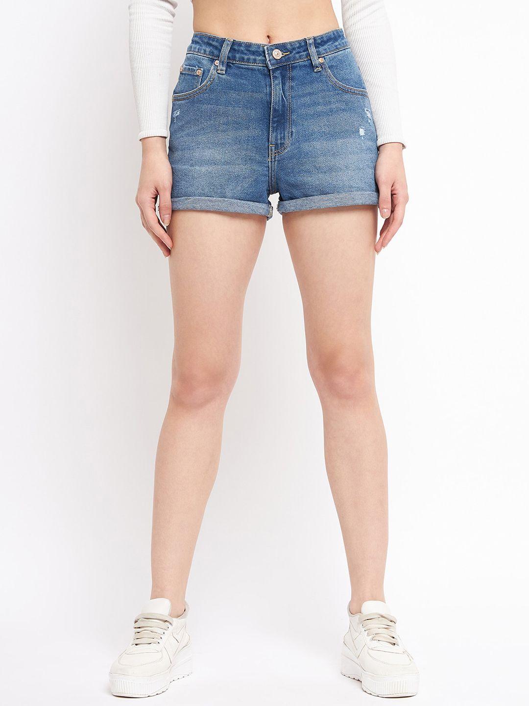 madame women mid-rise washed cotton denim shorts