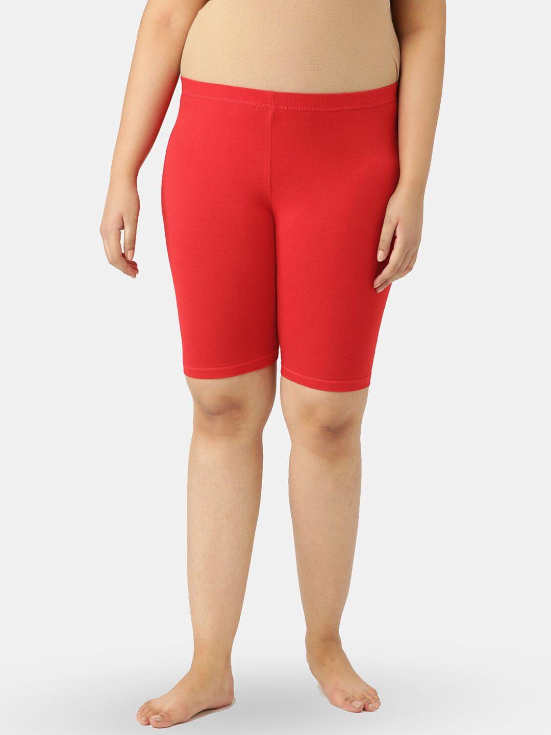 leading lady plus size women red high-rise pure cotton lounge shorts