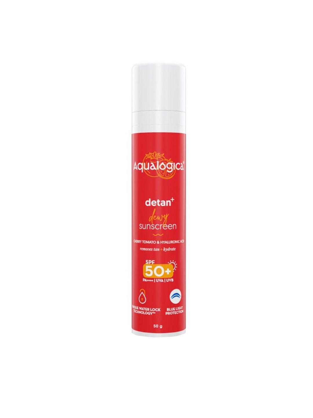 aqualogica detan+ dewy spf 50+ pa ++++ sunscreen with cherry tomato & ha - 50 g