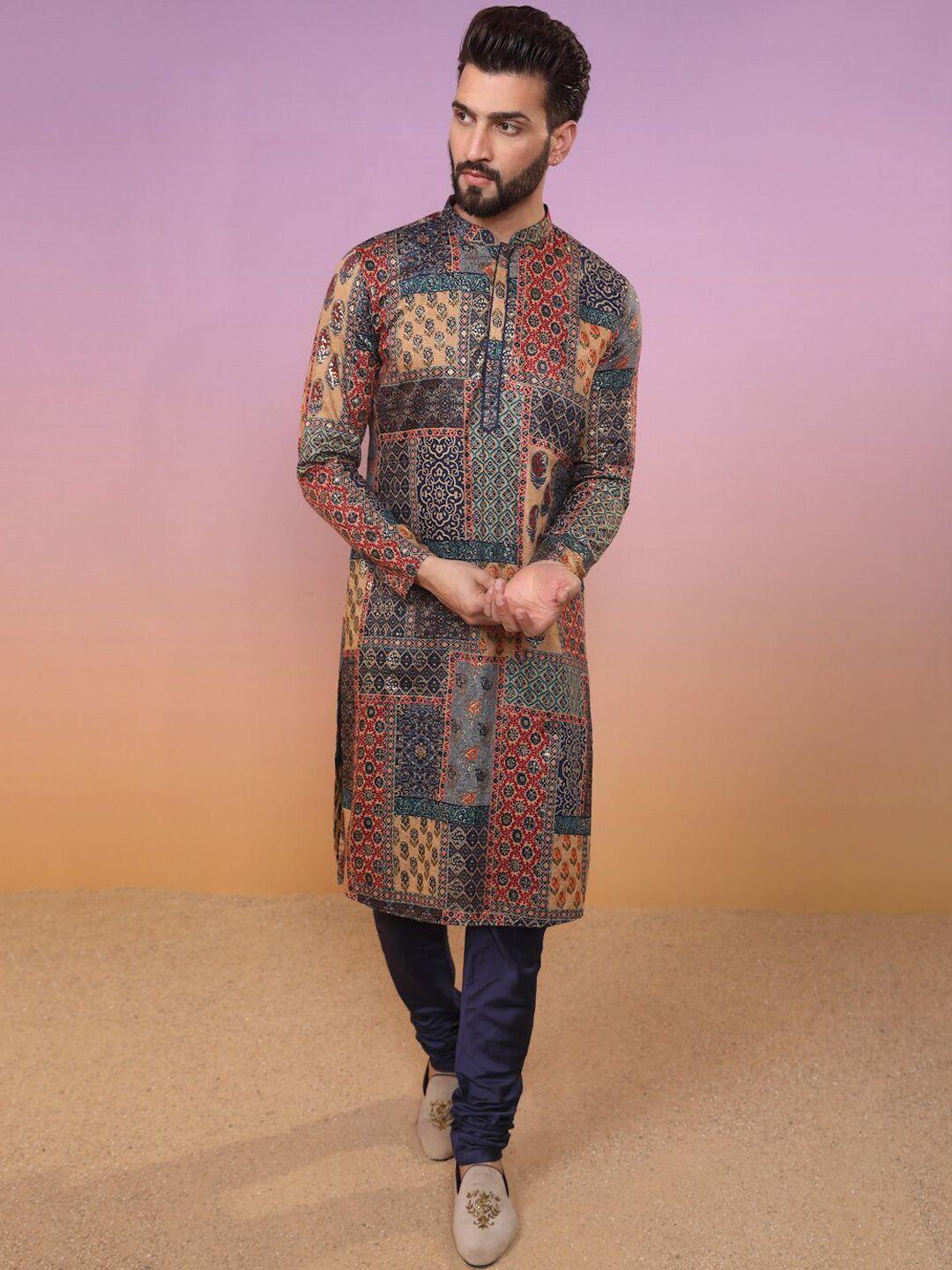 kisah ethnic motif printed mandarin collar straight kurta