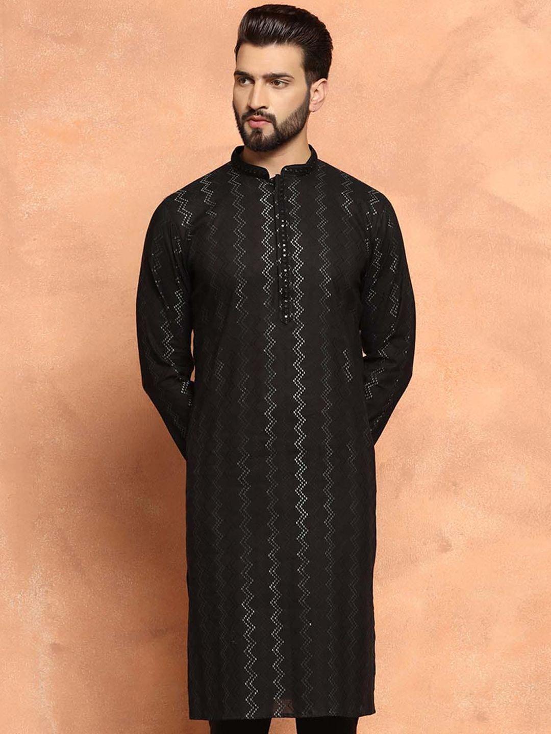 kisah geometric embroidered mandarin collar cotton straight kurta