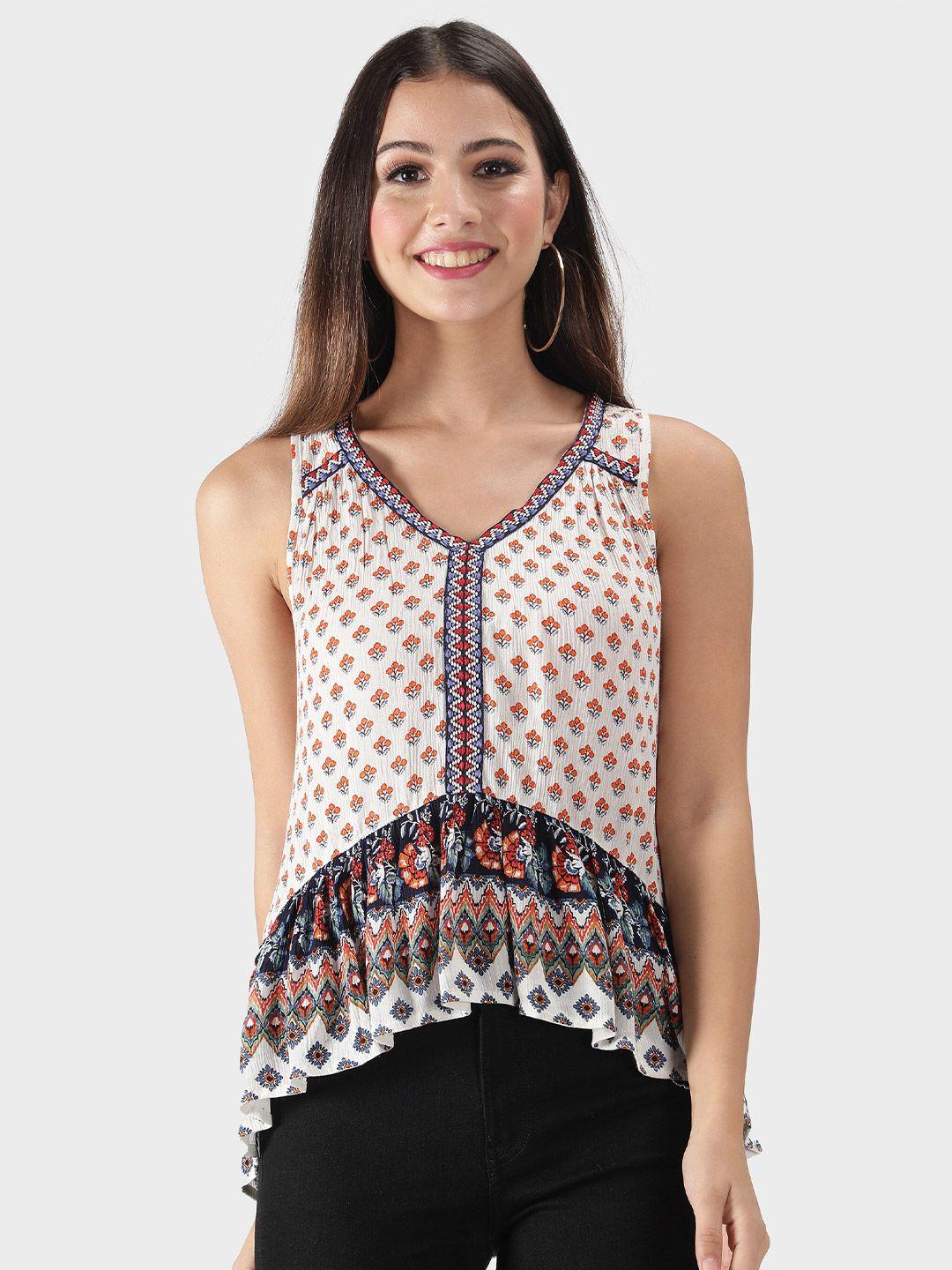 debonatella floral printed v-neck high-low sleeveless top