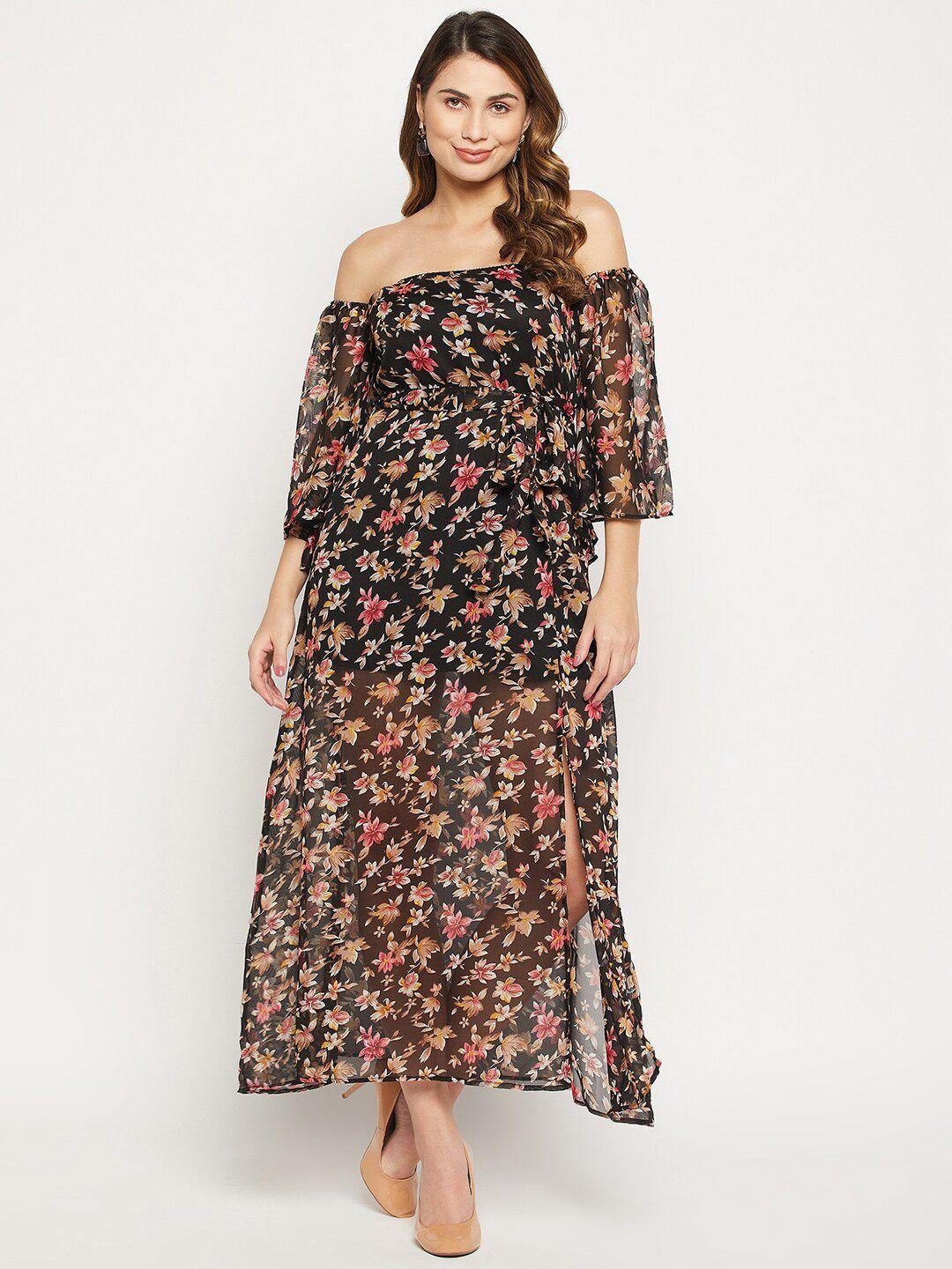 bitterlime floral off-shoulder georgette maxi dress