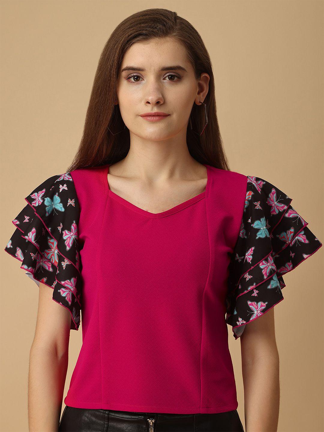 paralians v-neck flutter sleeves floral printed top