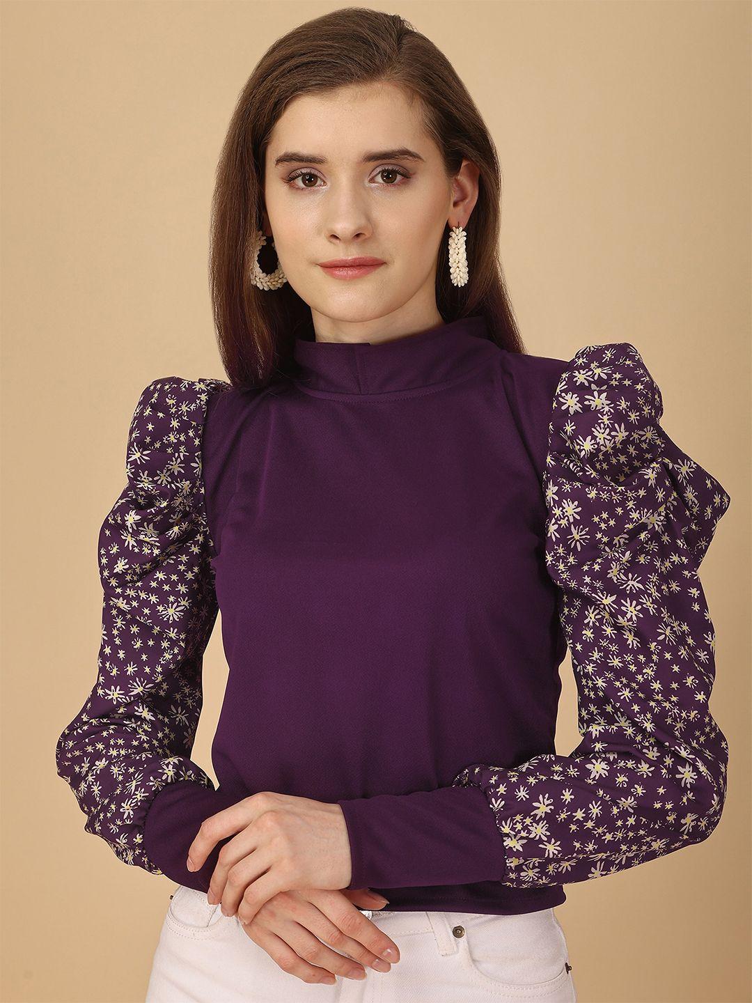 paralians high neck floral printed puff sleeves top