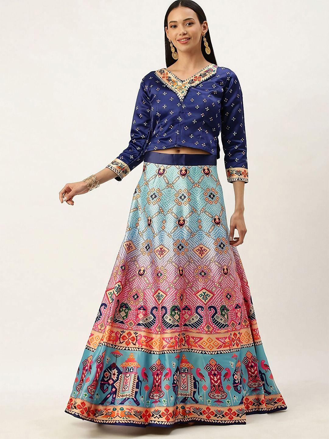 kaizen texo fab ethnic motif printed semi-stitched lehenga choli