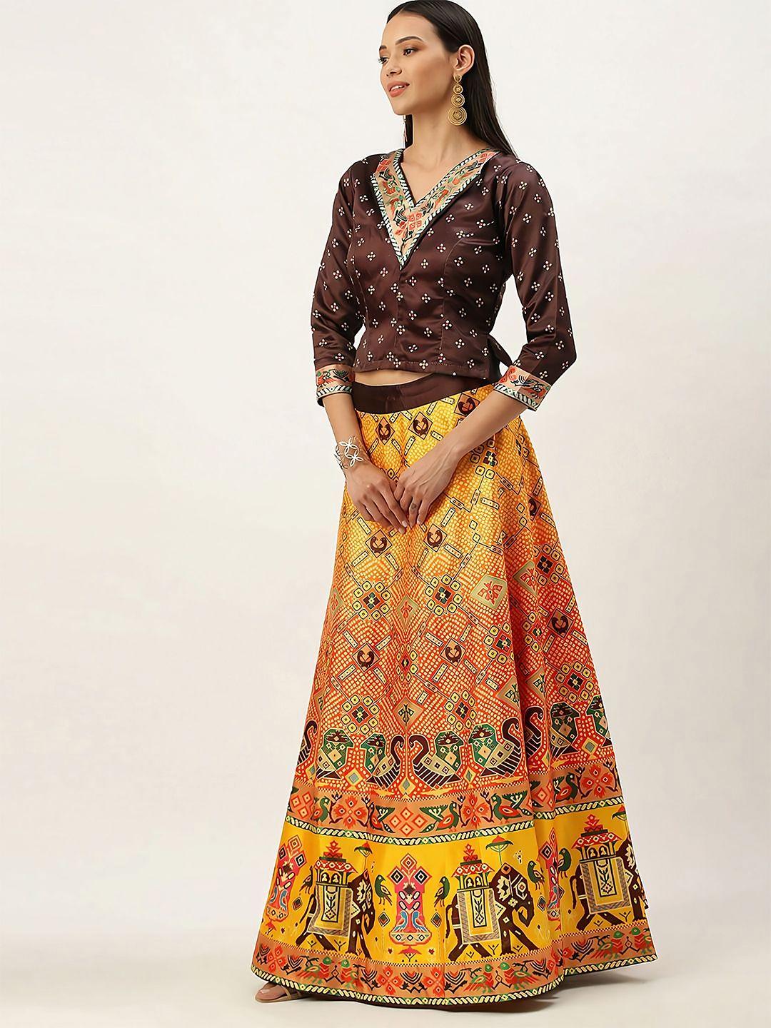 kaizen texo fab ethnic motif printed semi-stitched lehenga choli