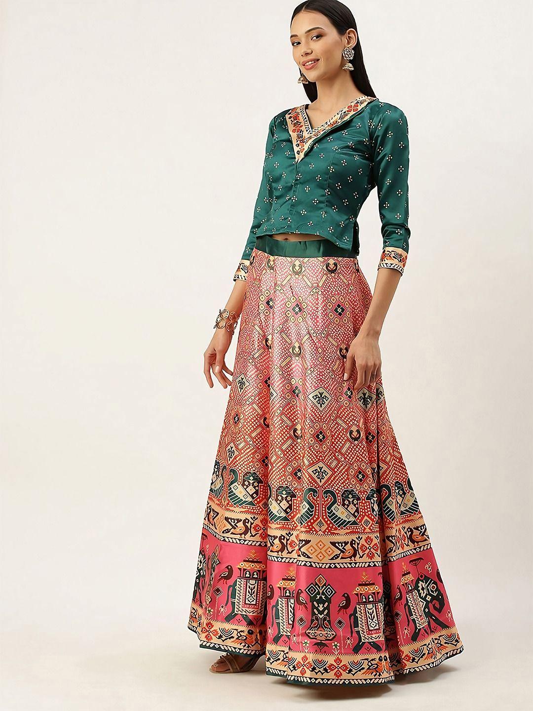 kaizen texo fab bandhani printed semi-stitched lehenga choli