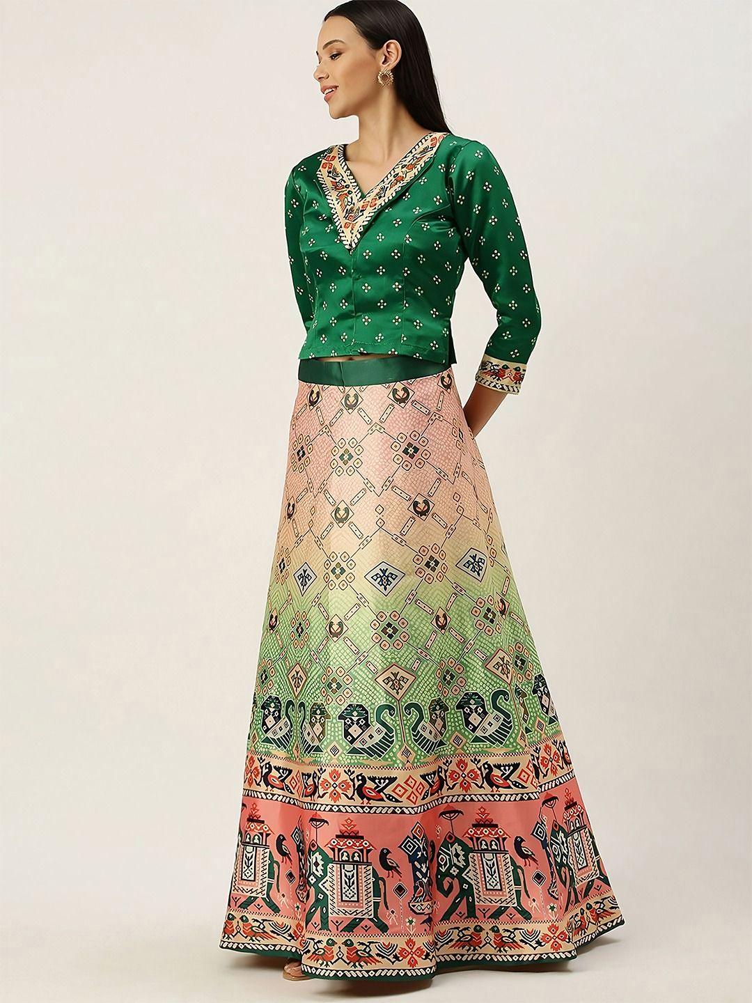 kaizen texo fab ethnic motif printed semi-stitched lehenga choli