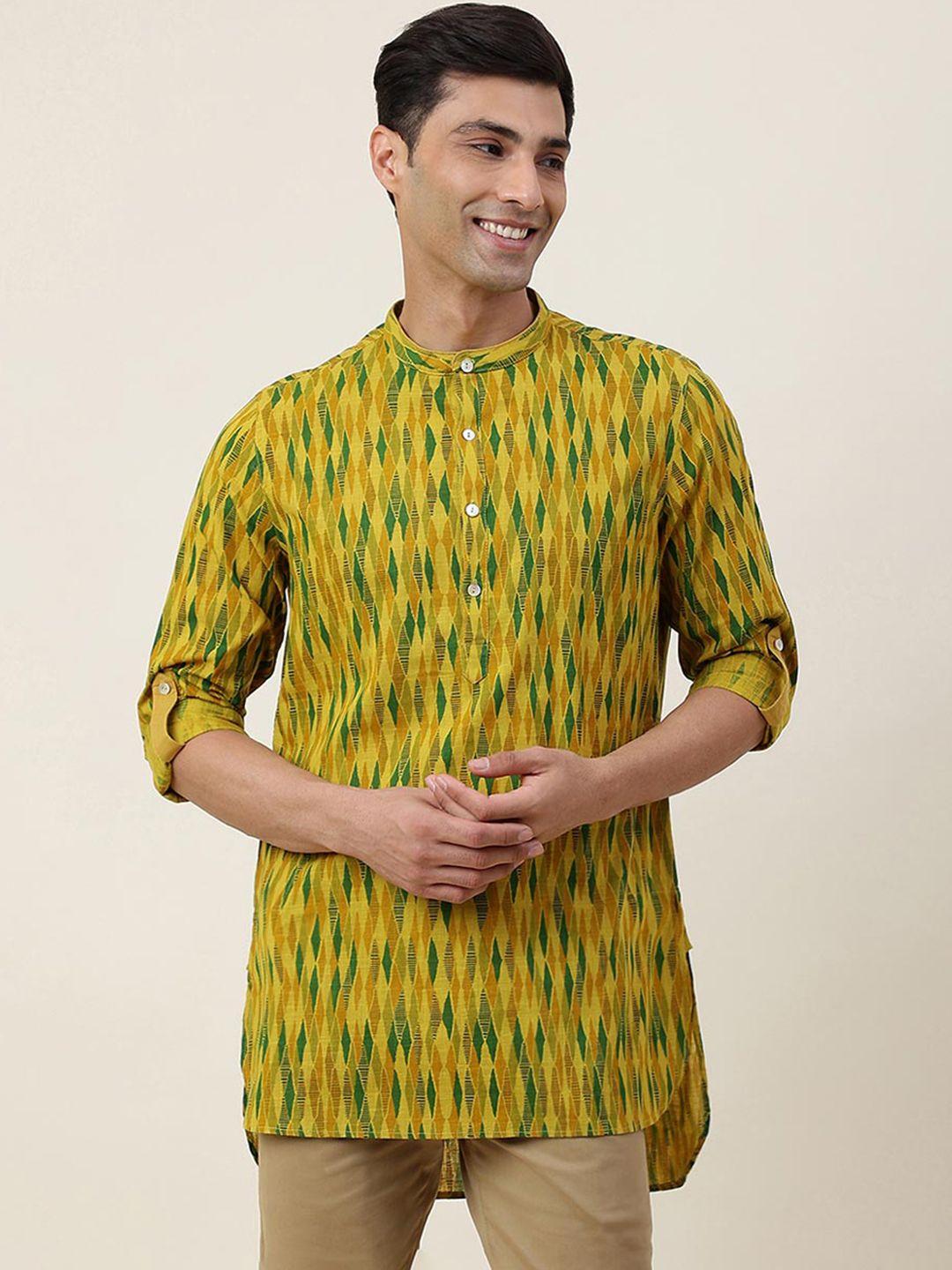 fabindia mandarin collar curved geometric printed straight cotton kurta