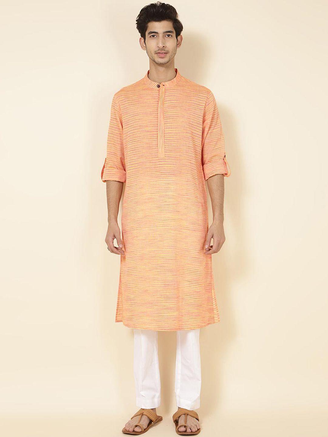 fabindia striped cuffed sleeves cotton kurta