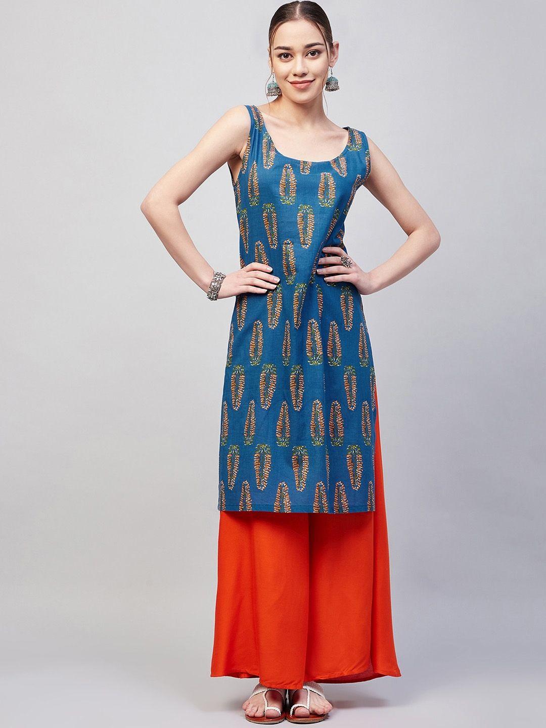 inweave ethnic motifs printed sleeveless pure cotton kurta