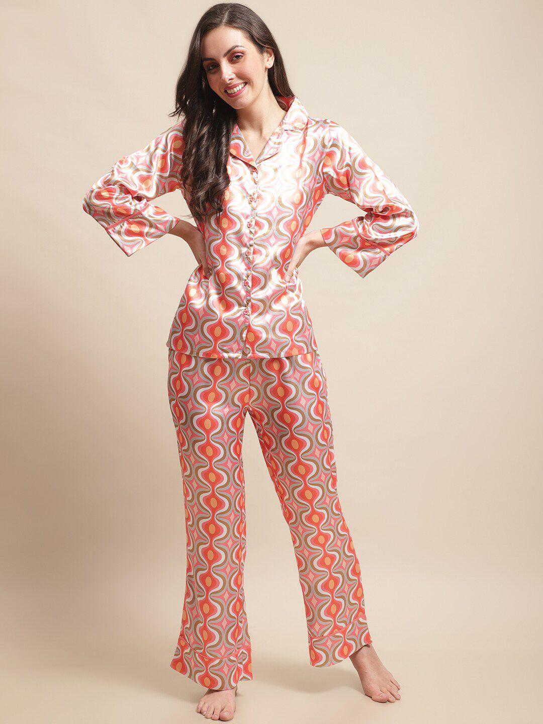 claura abstract printed satin night suit