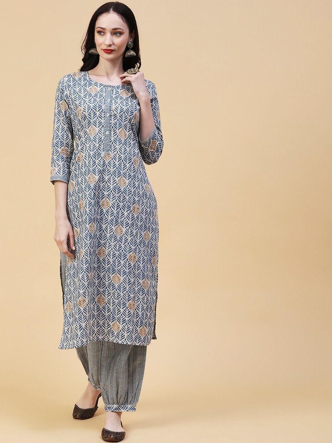 fashor ethnic motifs printed pure cotton kurta with harem pants