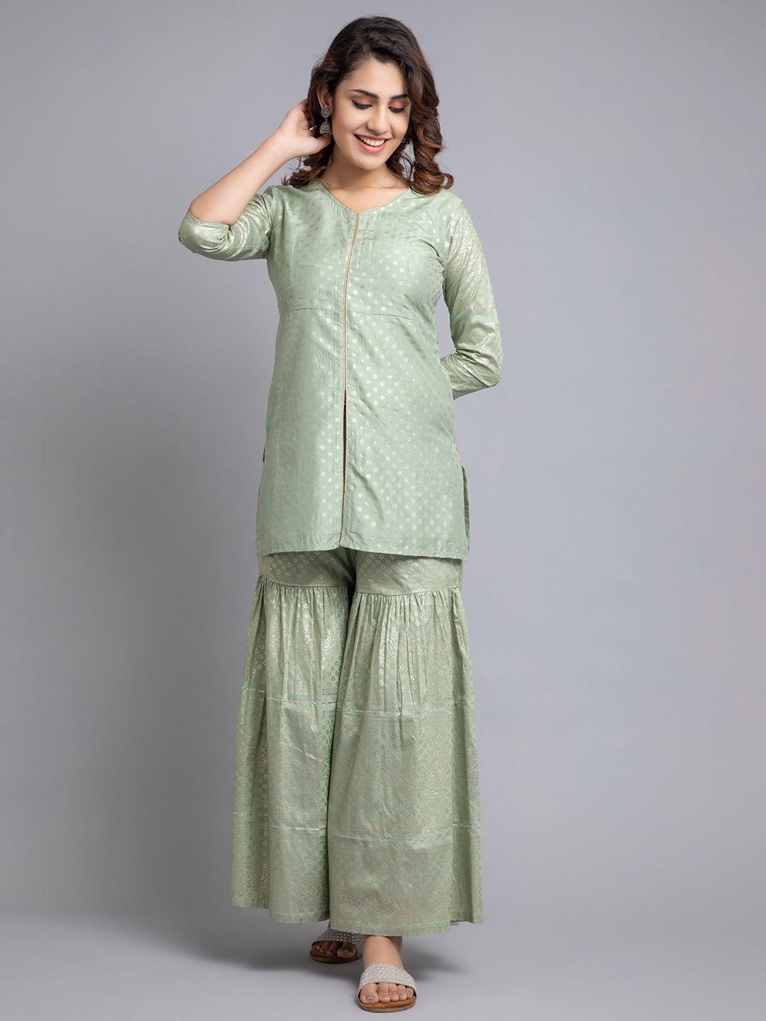 suti floral printed pure cotton kurta with sharara